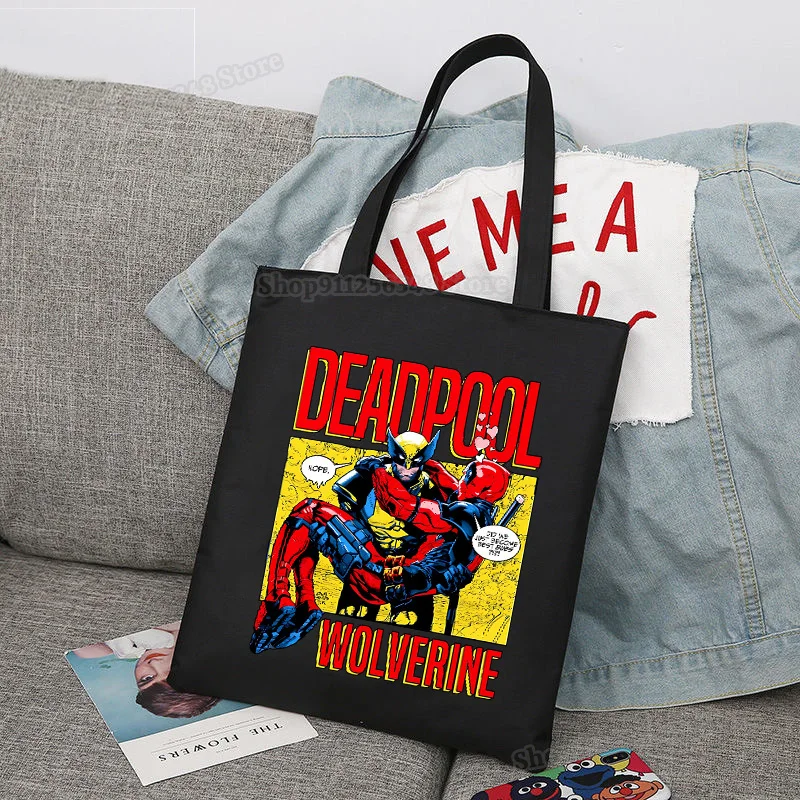 Deadpool & Wolverine Large Capacity Canvas Shoulder Handbag Eco-Friendly Tote Bags Marvel Figure Print Reusable Shopping Travel