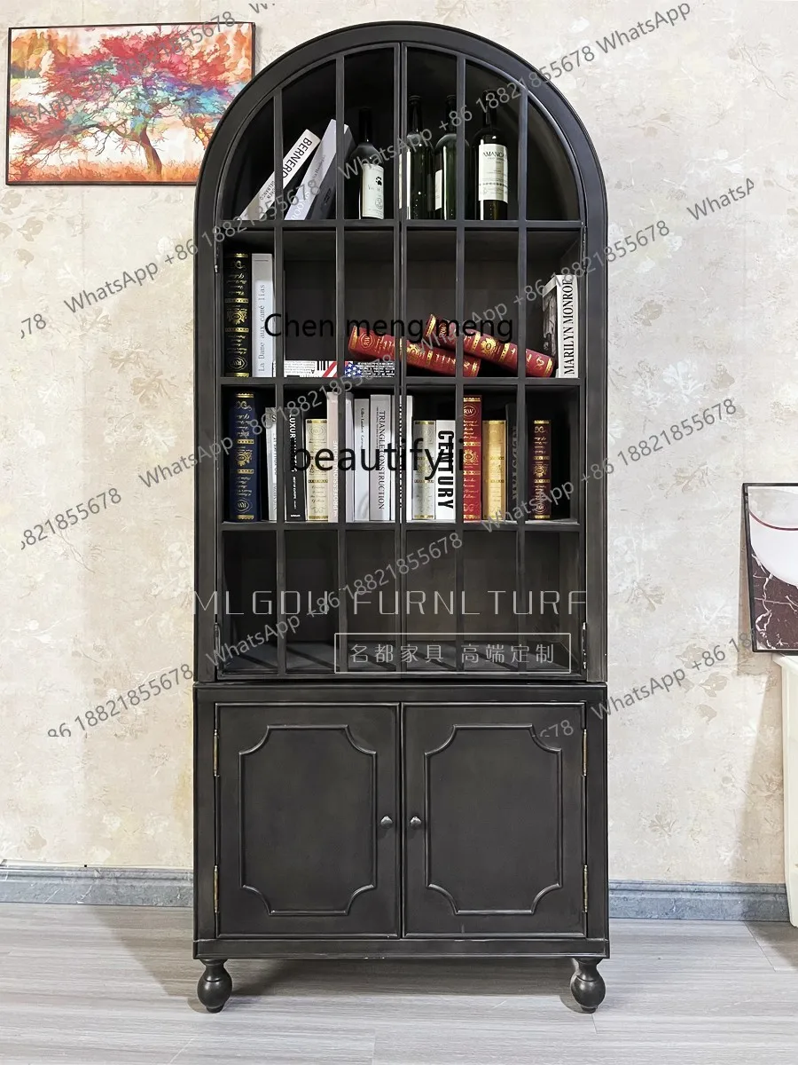 X  Retro Bookcase Display Cabinet American Arch Storage Bookcase Wine Cabinet Antique Storage Showcase living room  furniture