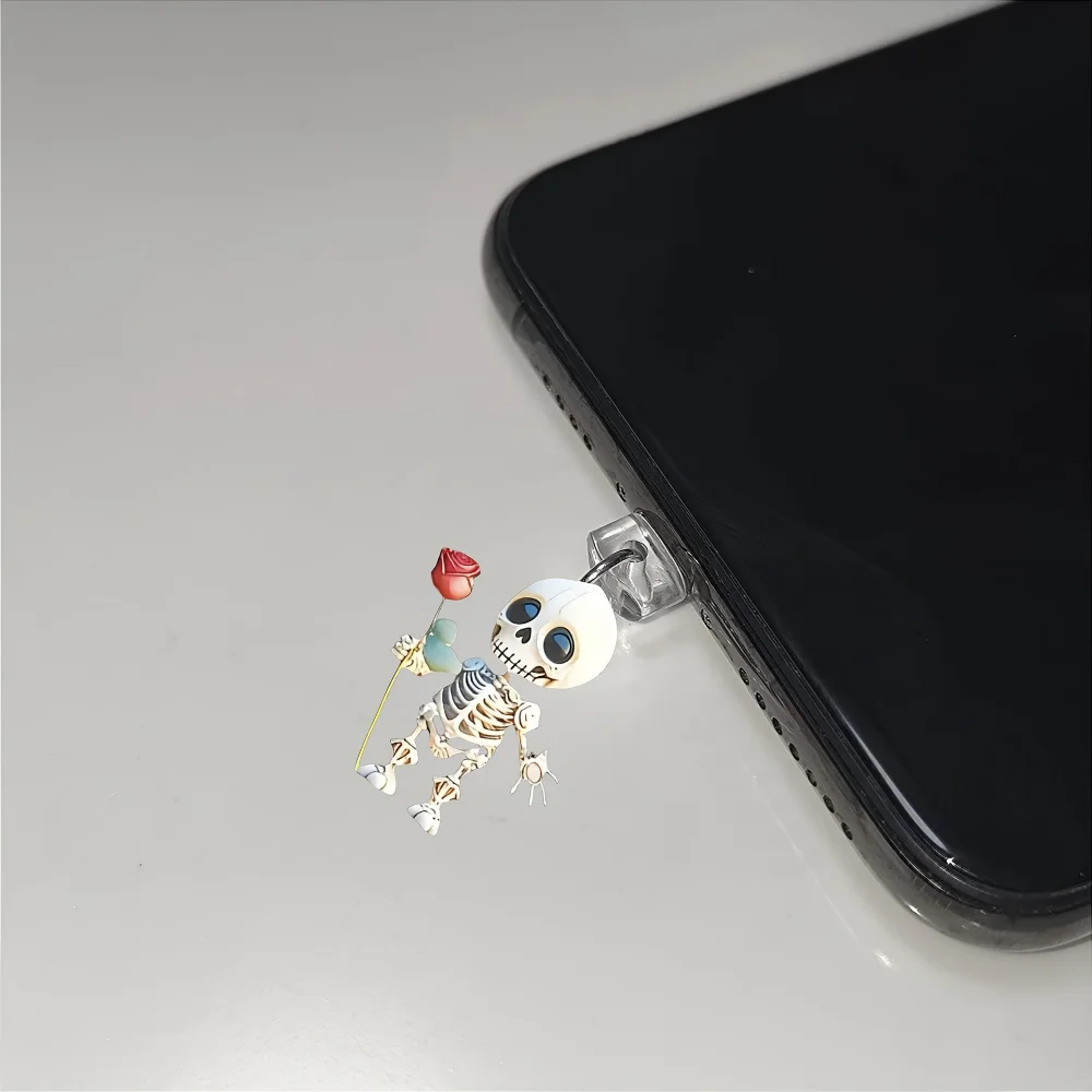 القوطية روز الجمجمة الاكريليك الهاتف الغبار التوصيل آيفون نوع C شحن ميناء بارد الظلام الجمالية المضادة للغبار غطاء الوصول البديل