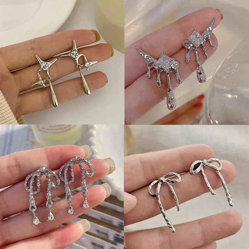 Minimalist Non-Pierced Ear Cuff Clips Liquefied Shape Irregular Meteor Zircon Clip EarringsStatement Jewelry for Women Party