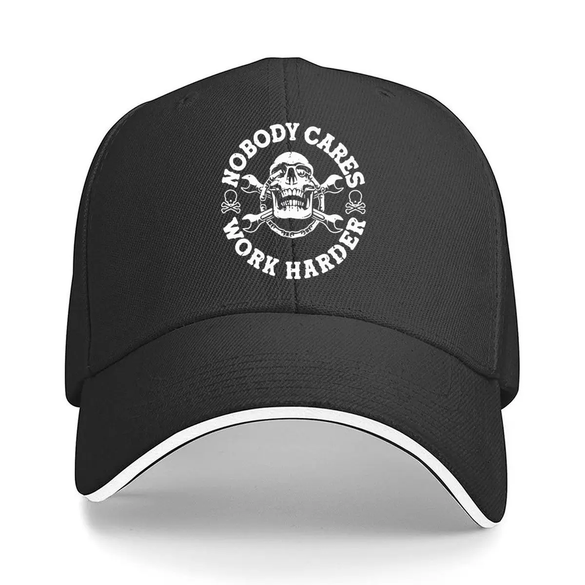 Nobody Cares Work Harder Skull Wrench Gothic Design Sandwich Baseball Cap Outdoor Workouts Sun Hat