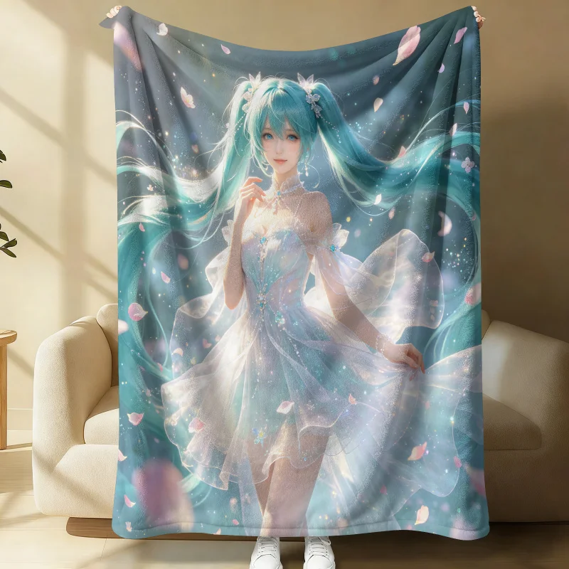 Hatsune Miku Fantasy Princess Flannel Throw Blanket Bedroom Decor Fairy Tale Anime Nap Air Conditioner Throw Sofa Throw Cover