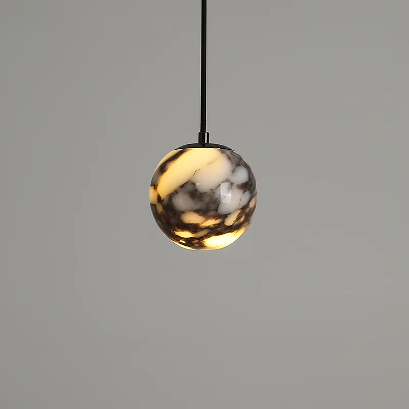 High-End French Pendant Light for Bedroom Headboard, Bulgari Marble Style Luxury Hanging Lamp with Exquisite Craftsmanship