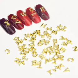 10/26pcs Bright Gold English Letter Nail Art Charm 3D Alloy Studded Letters Nail Decor Parts DIY Japanese LZ Nail Accessories