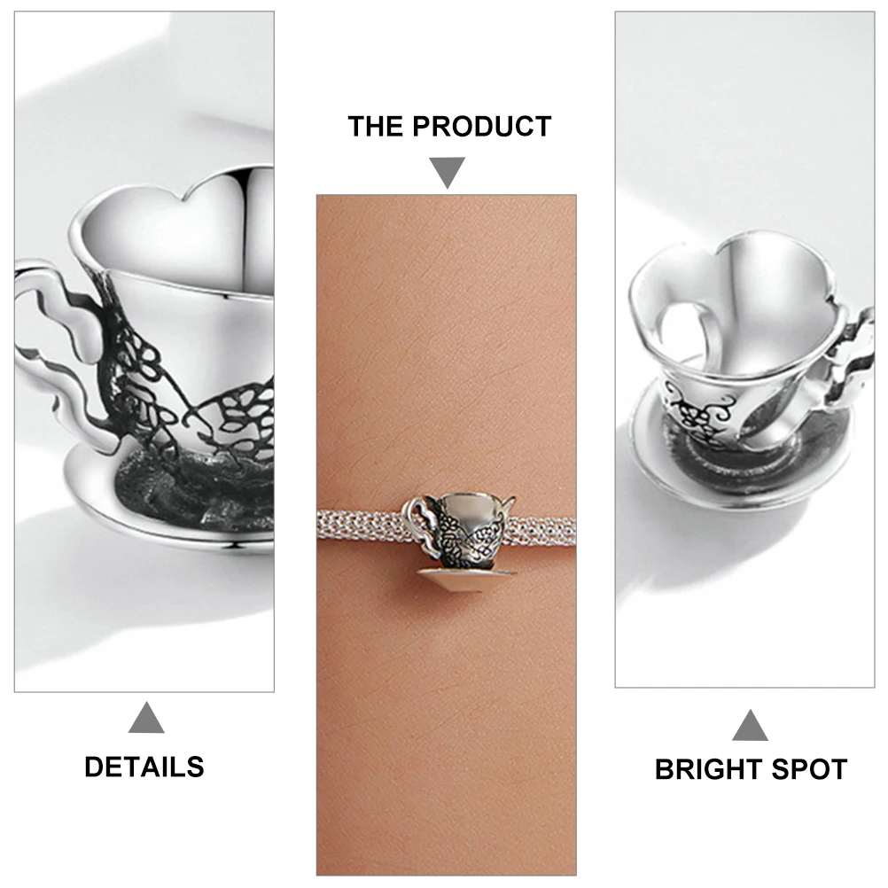 

1pc Pure Silver Beads Bracelet Retro Tea Cup Pattern Delicate Women Wrist Chain Festival Bangle Elegant Jewelry Gift Accessory