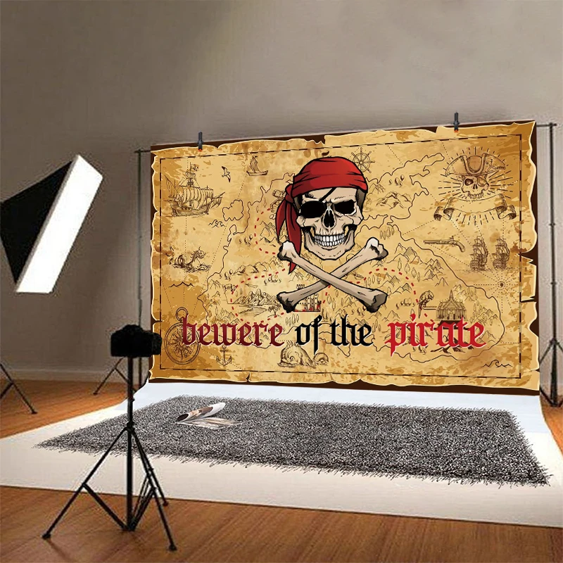 Bewere Of The Pirate Map خلفية حفلة عيد ميلاد الديكور للأطفال الأولاد القرصان الكنز بلات خلفية الصورة للتصوير الفوتوغرافي