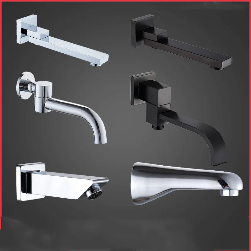 Brass wall mounted faucet spout Square and Round brass chrome spouts shower faucet accessories Shower Arm Faucet Accessories
