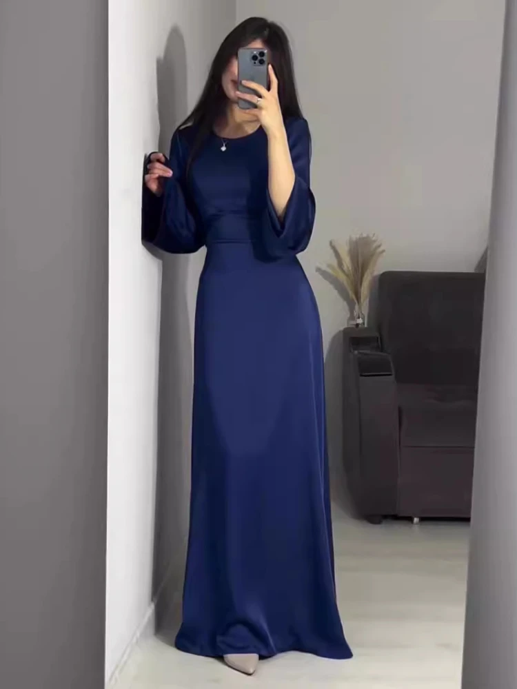 Spring Eid Muslim Dress Women Abaya Slim Fit Bandage Satin Solid Morocco Party Dresses Ramadan Islam Dubai Arab Long Robe 2024