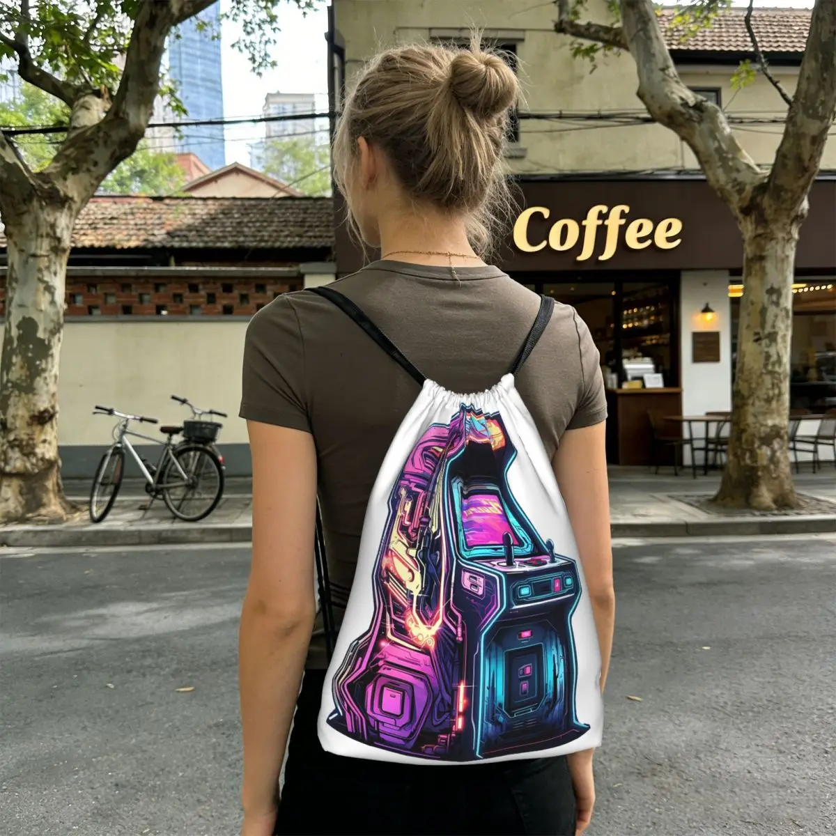 Fluorescent Neon Games Console Backpacks Portable Drawstring Bags Sundries Bag Book Bags for Man Woman School
