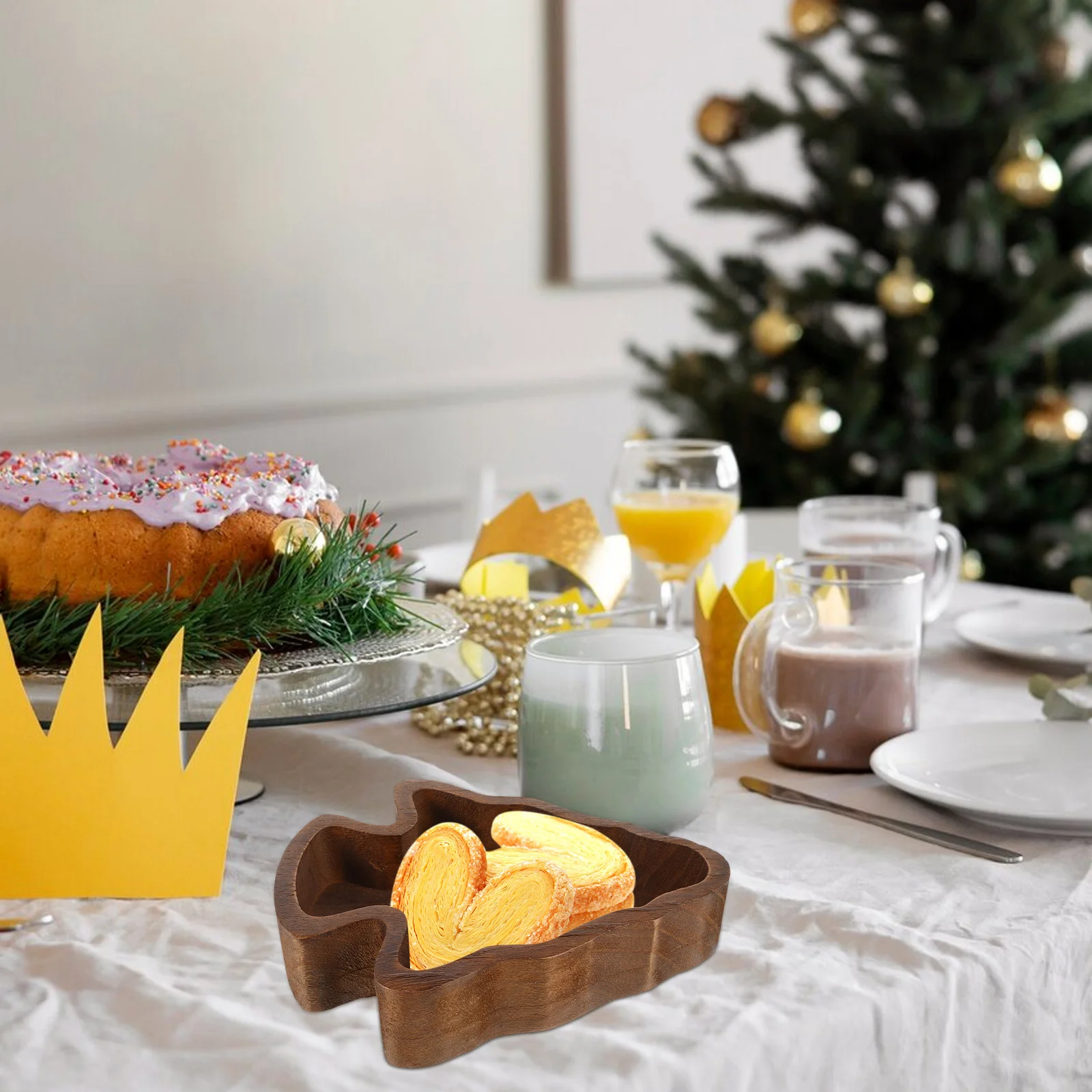 

Wood Serving Bowl Christmas Tree Design for Snacks Fruits Desserts Holiday Party Tray Decorative Food Container Natural Wood