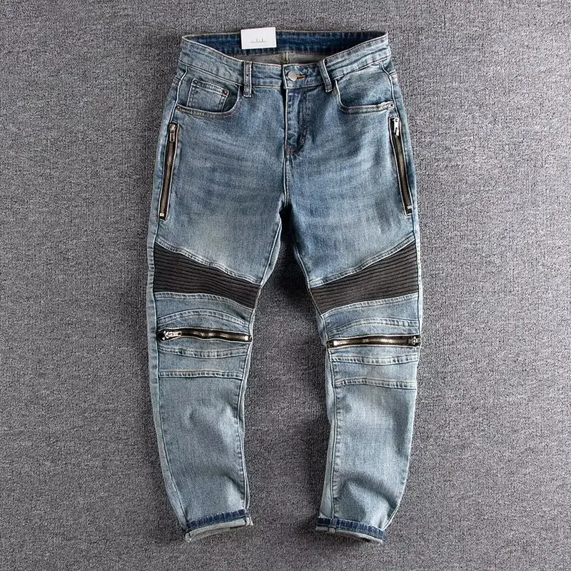 

Men's Straight Leg Jeans Zipper Repair 3D Tailoring Vintage Wear Resistant Work Pants Spring Autumn Cotton Blend Denim