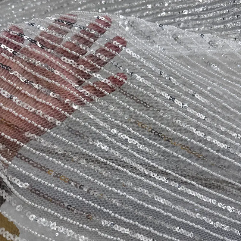 

Ткань с пайетками, сетчатая, кружевная, с бисером для дизайна модных свадебных платьев, фаты, одежды, материал для шитья своими руками
