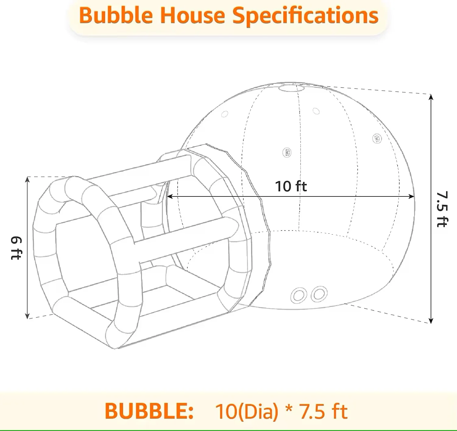 TPU Inflatable Bubble House 10ft Commercial Balloon Bounce House Toddlers Bubble Tent Dome for Backyard Birthday Wedding Party