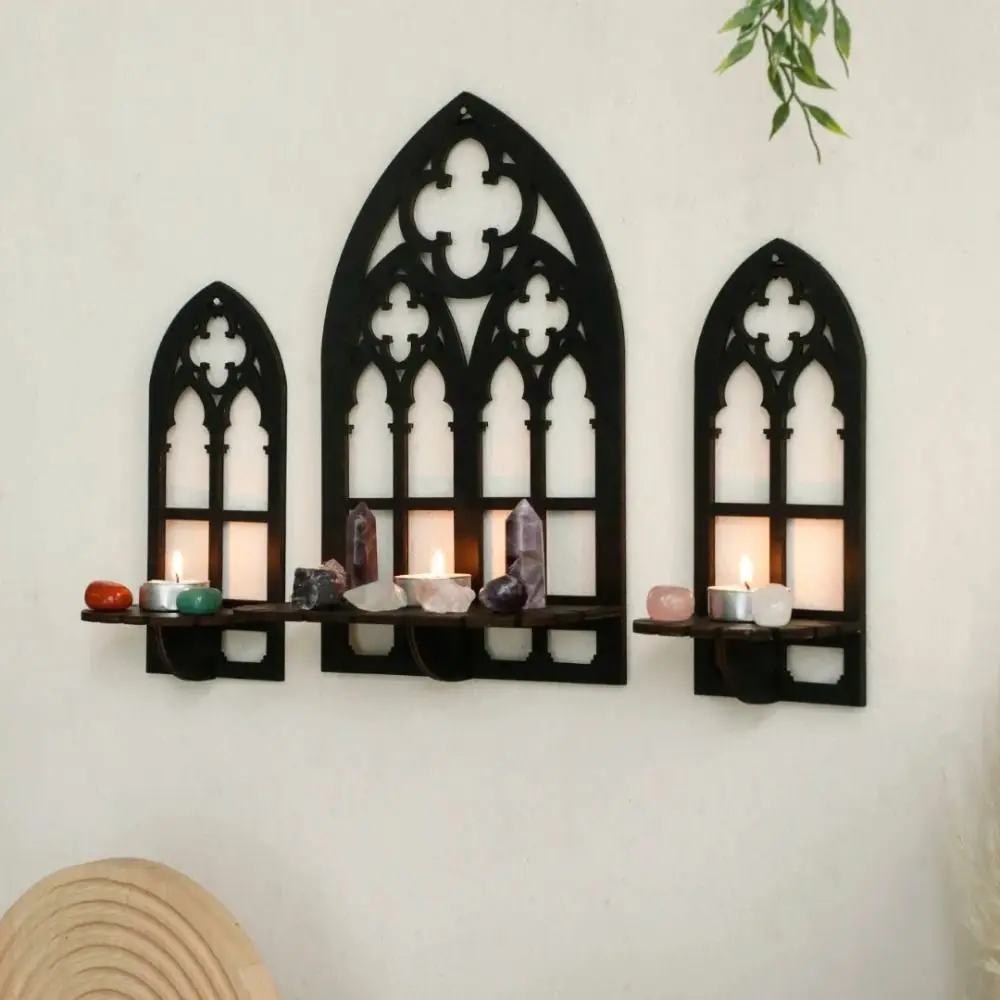 3 Pcs Trendy Gothic Wall Decoration Vintage Wooden Hollow Wall Decor Gift Goth Cathedral Arch Frame