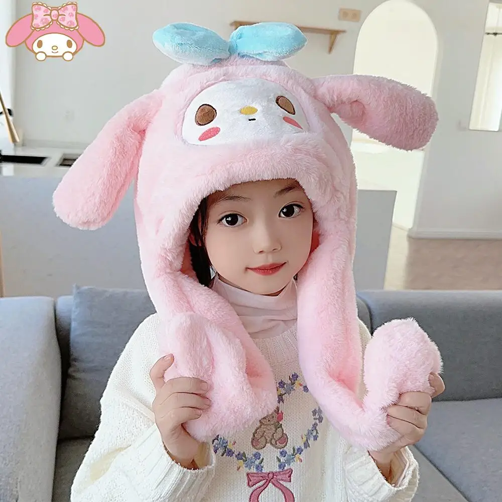 

Sanrio Cartoon Kids My Melody Cinnamoroll Plush Hat Scarf Ears Move Anime Kawaii Winter Cute Sweet Child Warm Soft Thicken Gift