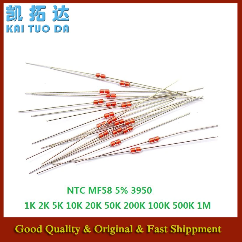   무료 배송 MF58 5% 1K 2K 5K 10K 20K 50K 200K 100K 500K 1M 3950 B 열 저항 NTC 1/2/3/5/10/K 옴 R 서미스터 센서 20개