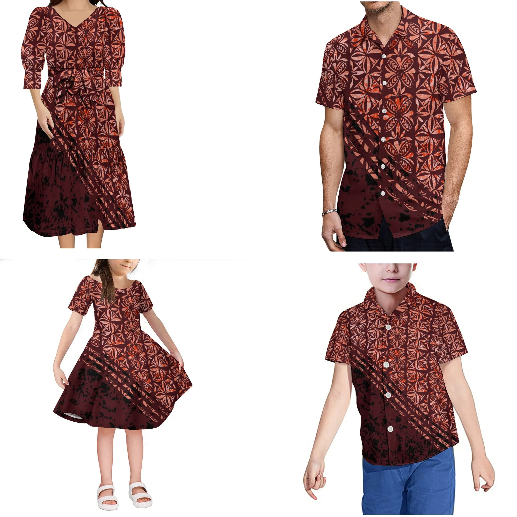 

Fashion Summer Dress Matching Men Shirt And Child Dress Family Matching Outfit Custom Polynesian Tribal Print Plus Size Dress