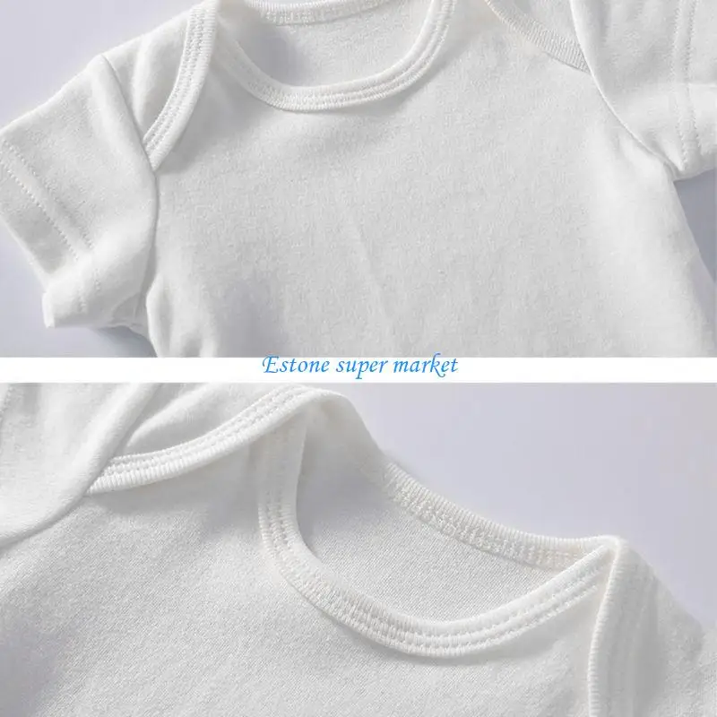 

090B Newborn Baby Solid Color Bodysuit Cotton Short Sleeve White Plain Romper 3-24M