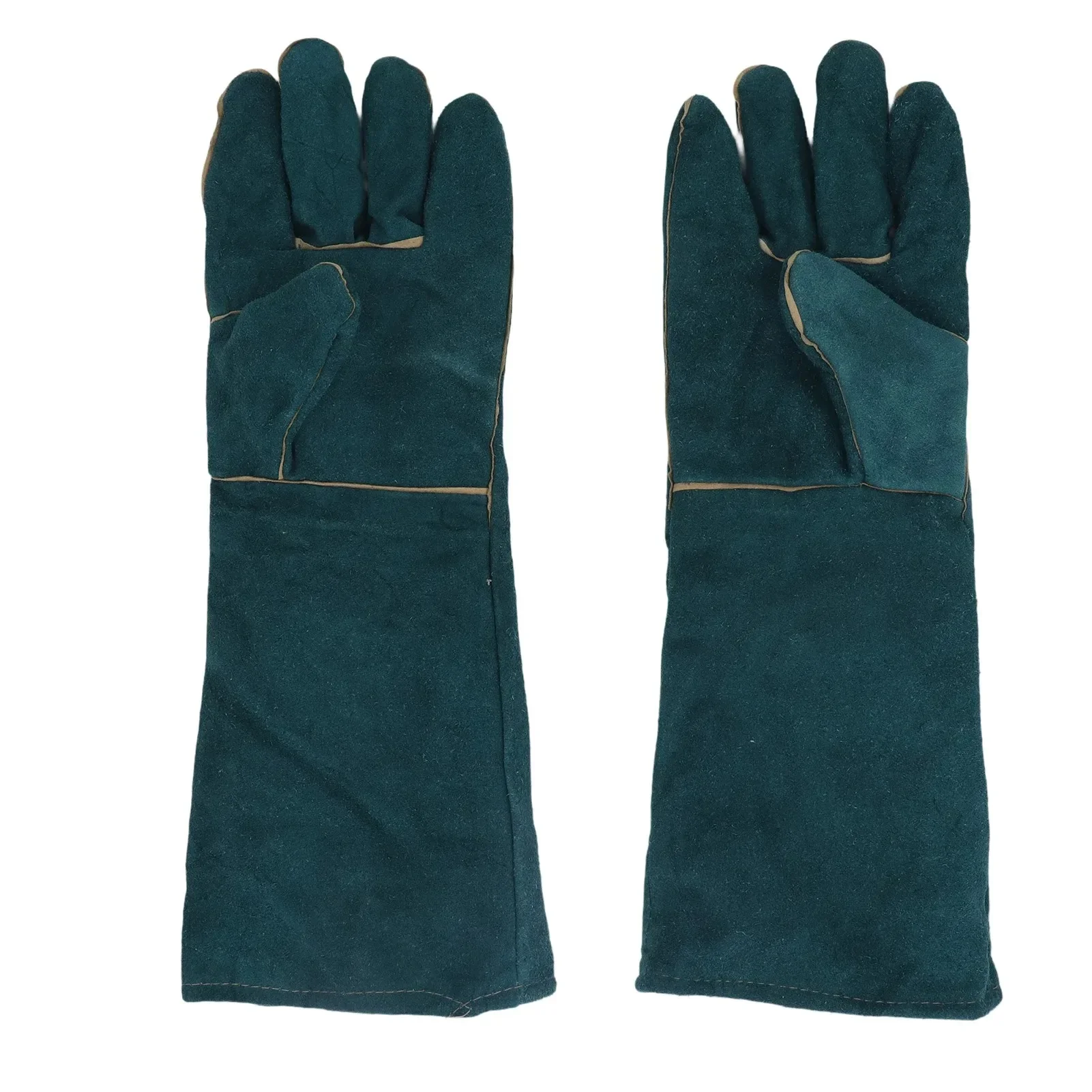 1 Pair Anti Bite Safety Gloves, Green Leather Protective Pet Handling Gloves