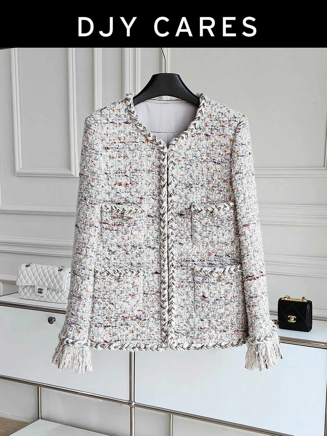 

New Coarse tweed colored yarn woven jacket, fashionable top