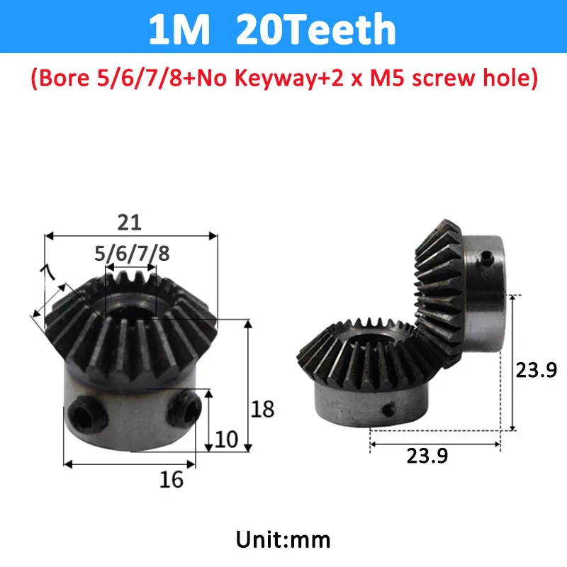 1pcベベルギア1メートルモジュール15/20歯内孔5/6/7/8ミリメートルギア