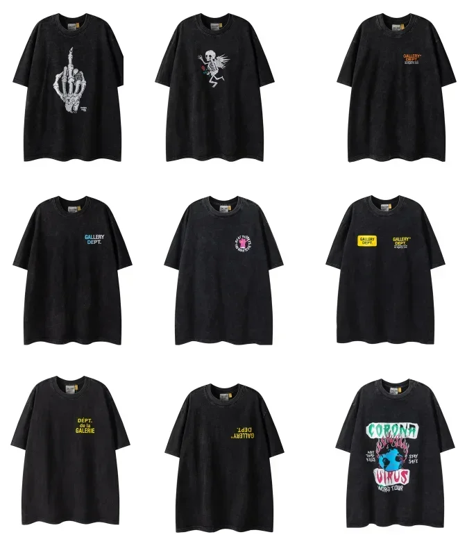 GALLERY Logo T Shirt Loose Oversized Hip Hop Couple style Shirt DEPT New Vintage Wash black Tee Men Fashion Brand Letter Print