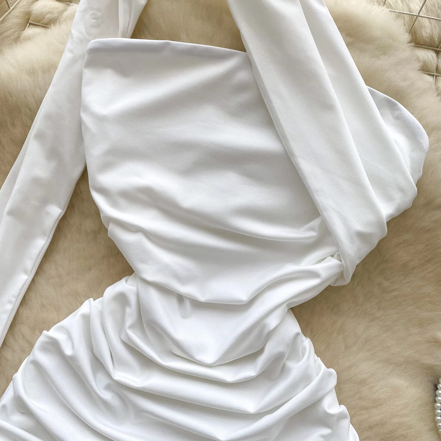 Chic vintage backless pleated solid slim Elegant Fairy korean fashion Boho Sundress women clothing