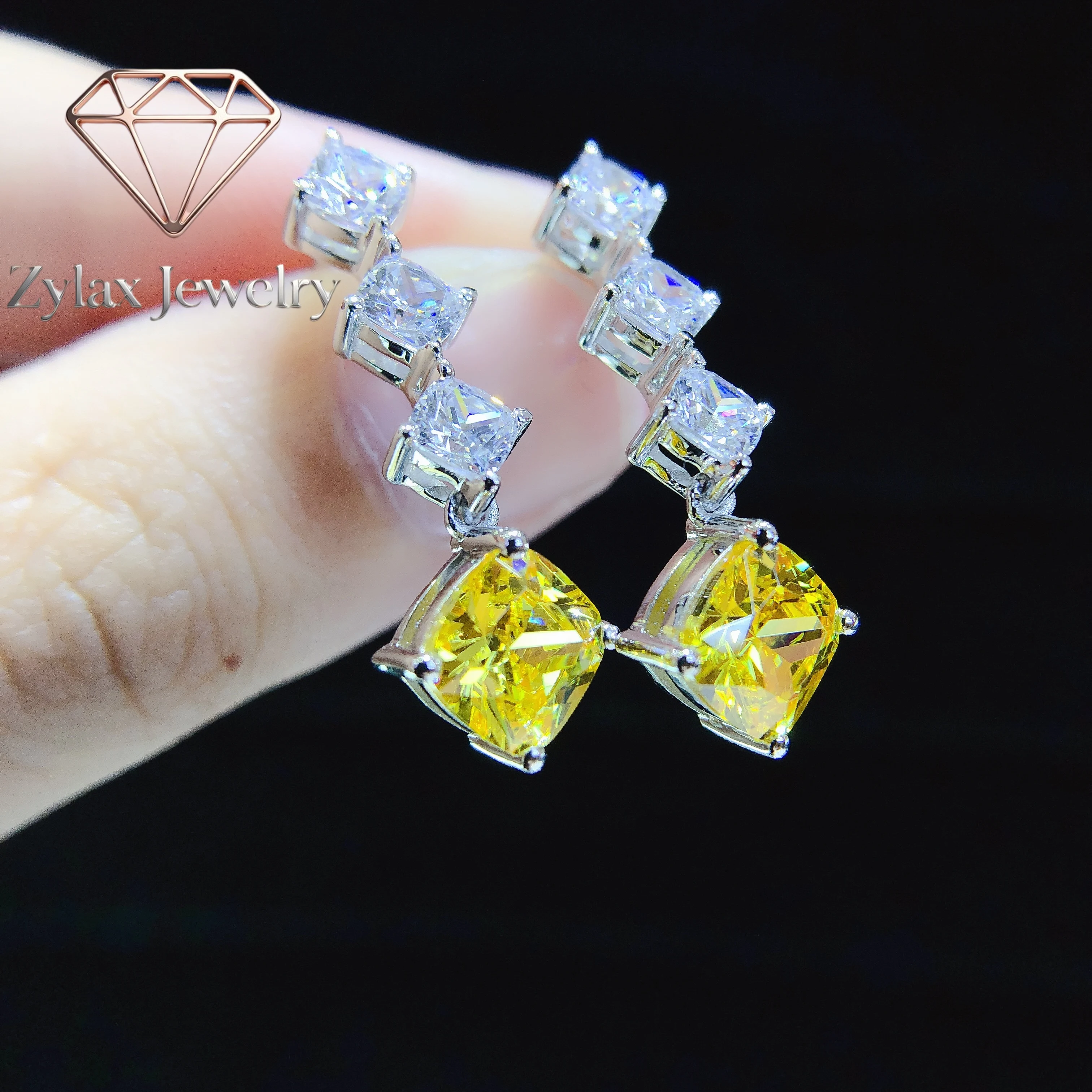 

Ювелирные изделия Zylax, классические серьги-гвоздики из белого золота 14K AU585 с квадратными желтыми бриллиантами по 2 карата каждая, E047