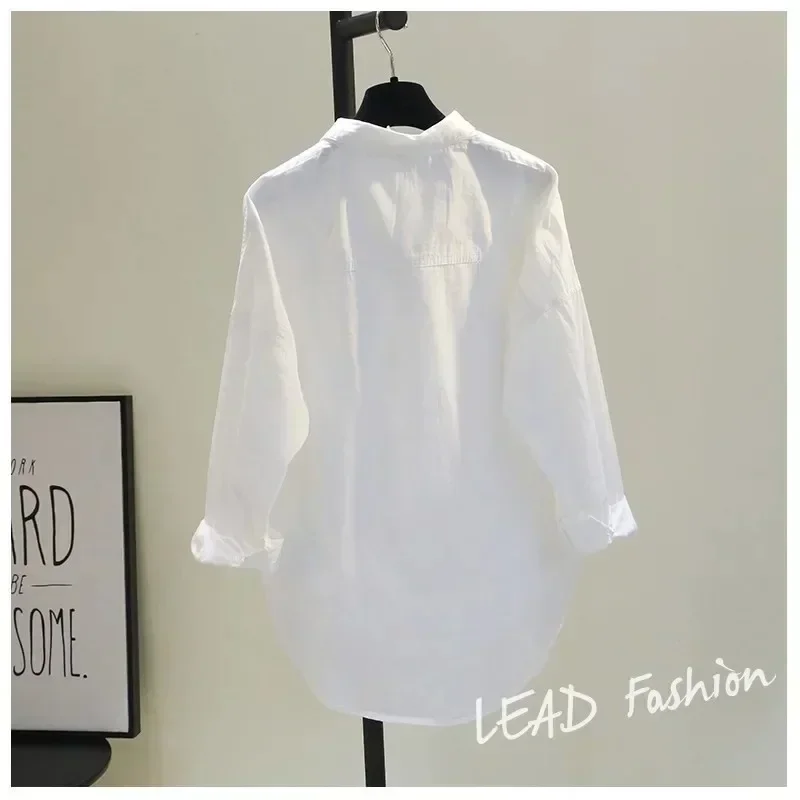 

Casual Button Cotton White Shirt Women's Clothes Spring Long Sleeve Solid Loose Blouses and Shirts Office Lady Tops Blusas 12616