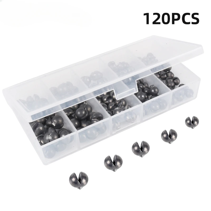 120 Pcs Lead Biting Set Open Lead Biting Bare Round Open Lead Raft Fishing Clip Lead Fishing Gear Lead Drop Platform Fishing