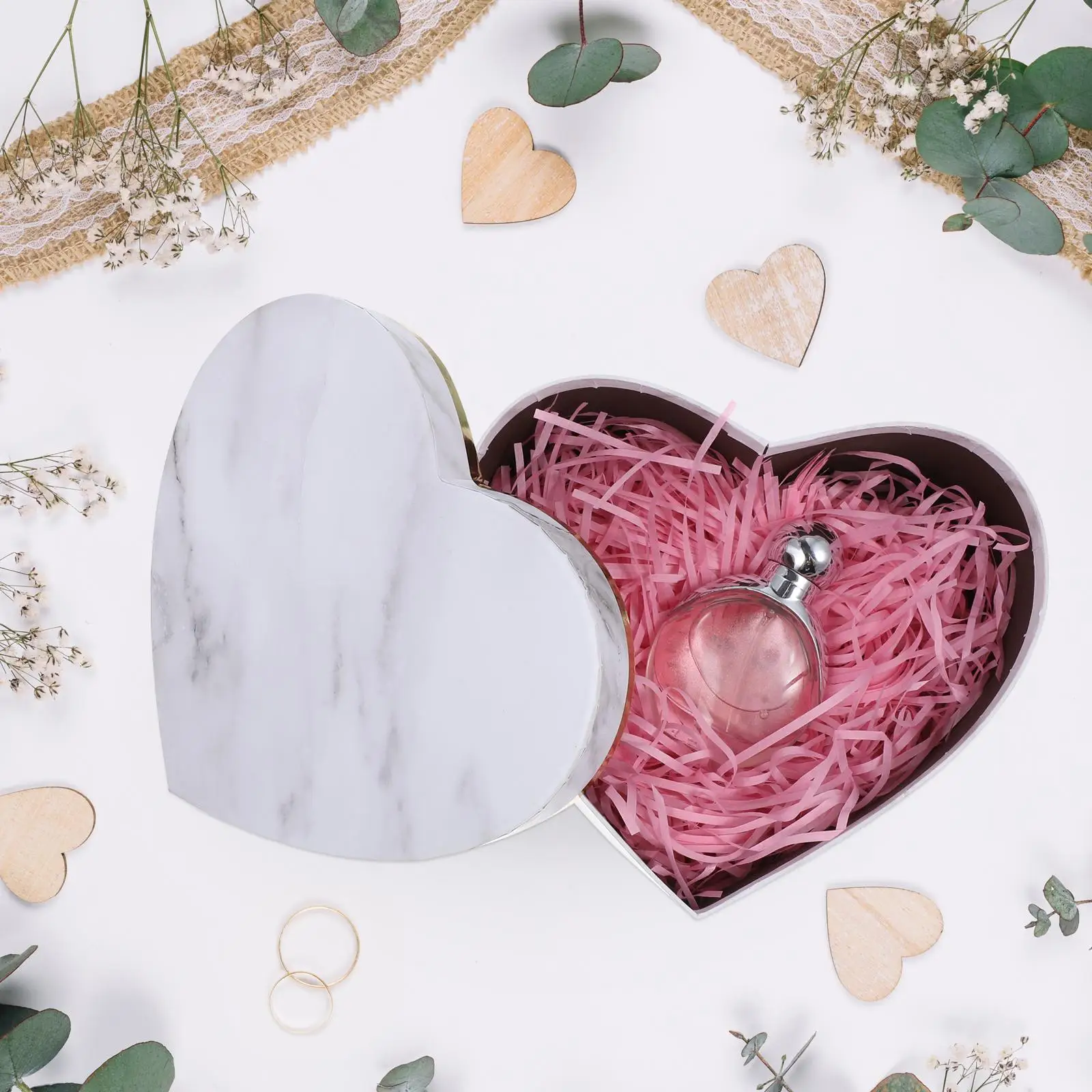 

3 Pcs Heart Shaped Marble Pattern Gift Boxes for Flowers Empty Packaging Bridesmaid Arrangements Storage Container