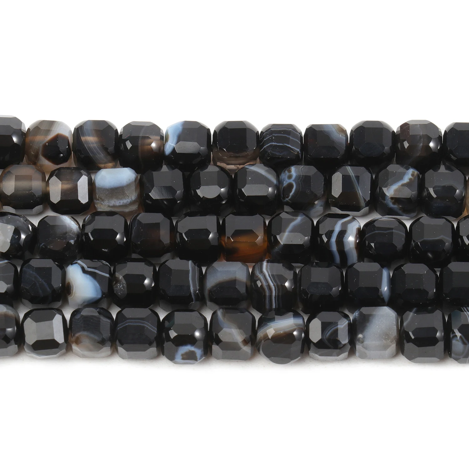 5mm Natural Stone Striped Onyx Black Agates Charm Faceted Square Loose Beads For Jewelry Making Needlework Bracelet Diy Strand