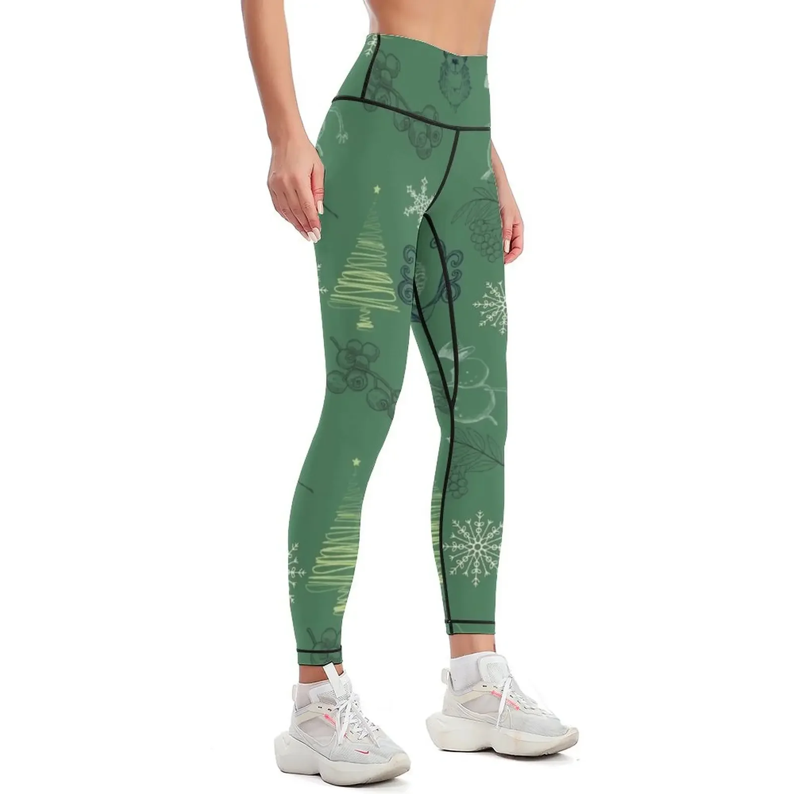 Winter Themed Pattern Green Leggings Women's tights sports woman gym Female legging pants Women's sports pants Womens Leggings