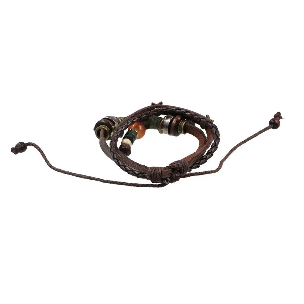 유니섹스 패션 쥬얼리 합금 별 나무 구슬 가죽 남성 팔찌 꼬임 팔찌 핸드 로프 집시 히피 팔찌