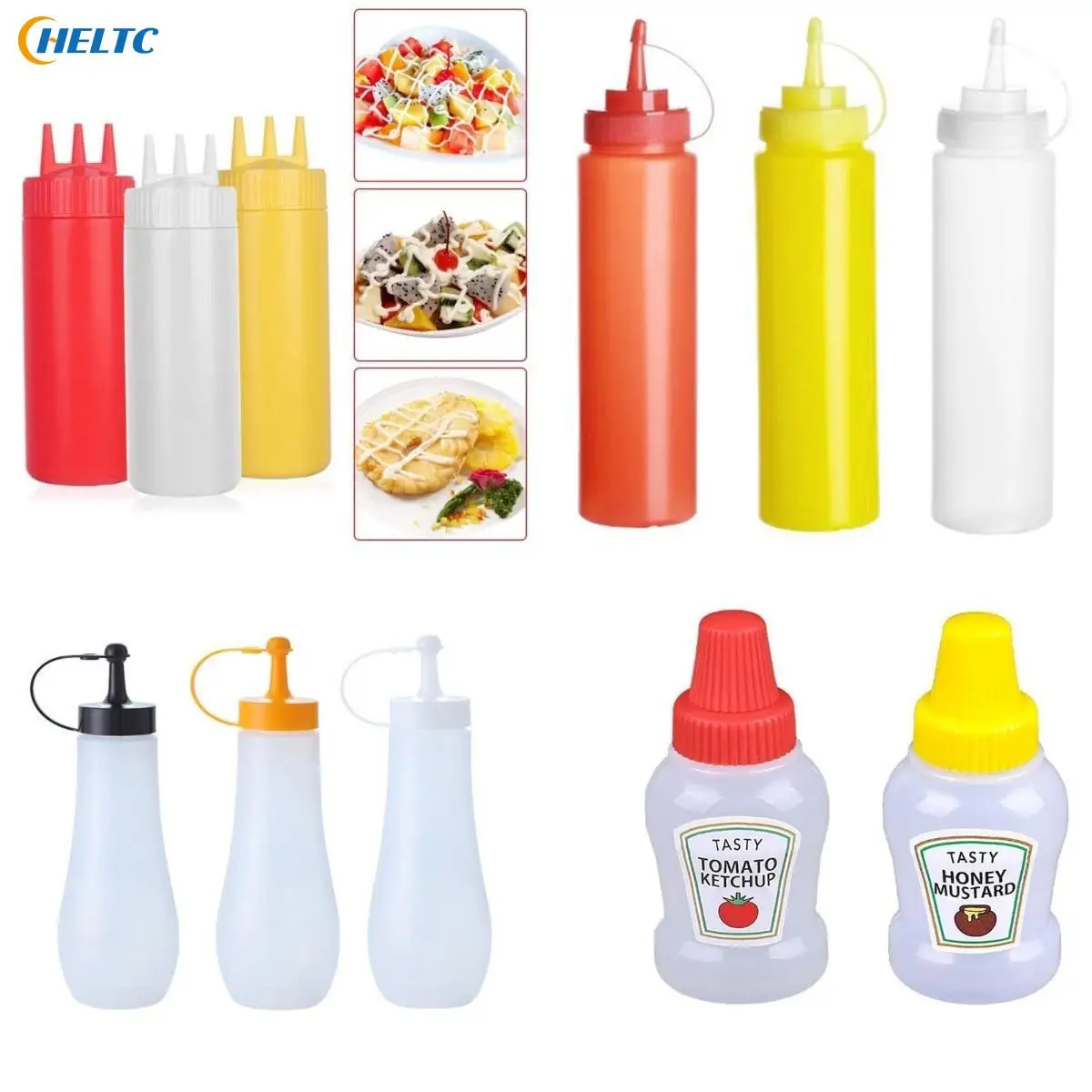 5Hole Condiment Squeeze Bottle Ketchup Mustard Bottle Transparent Mayo Honey Dispenser Sauces Storage Container Kitchen Utensils