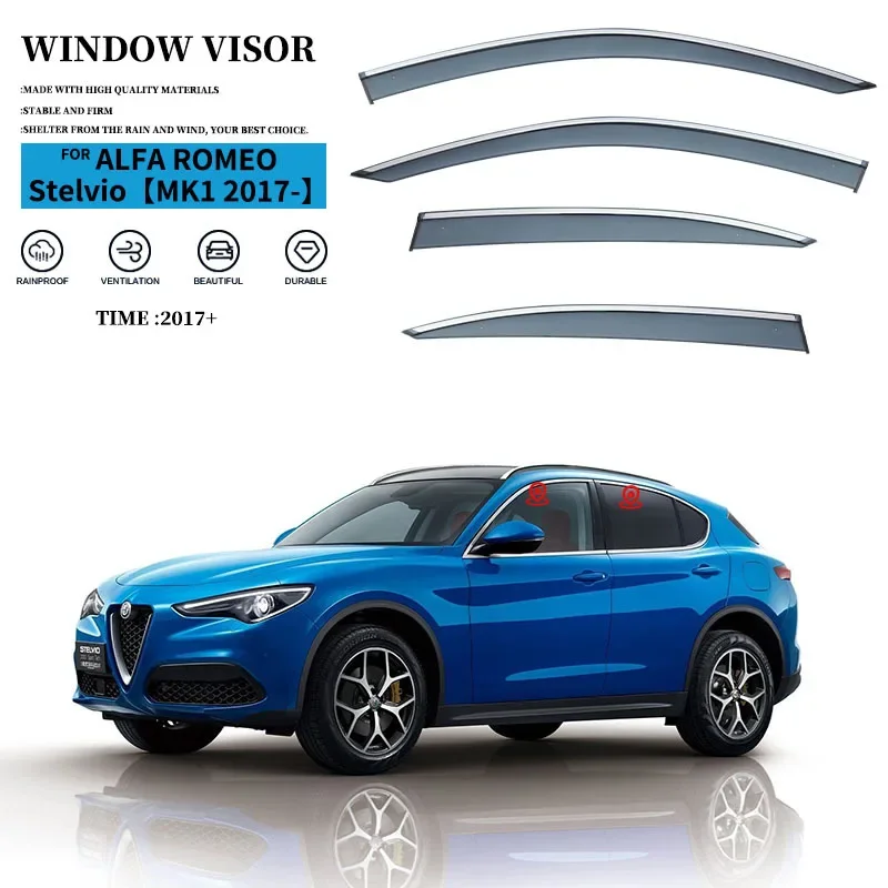 4Pcs Window Visor For Alfa Romeo Stelvio MK1 2017+ Weathershield Sun Rain Deflector Guard Car Window Deflector
