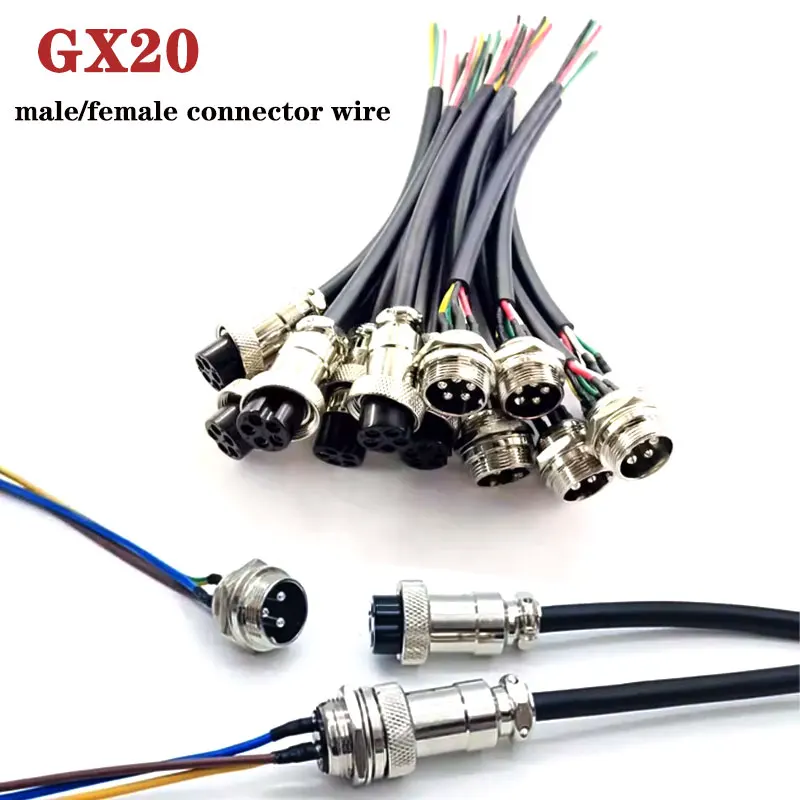 GX20 Aviation Male and Female Plug with Wire 2 3 4 5 6 7 8 9 10 12 14 15 Pin Socket Connector Cable 7-20A 250V Connection Line