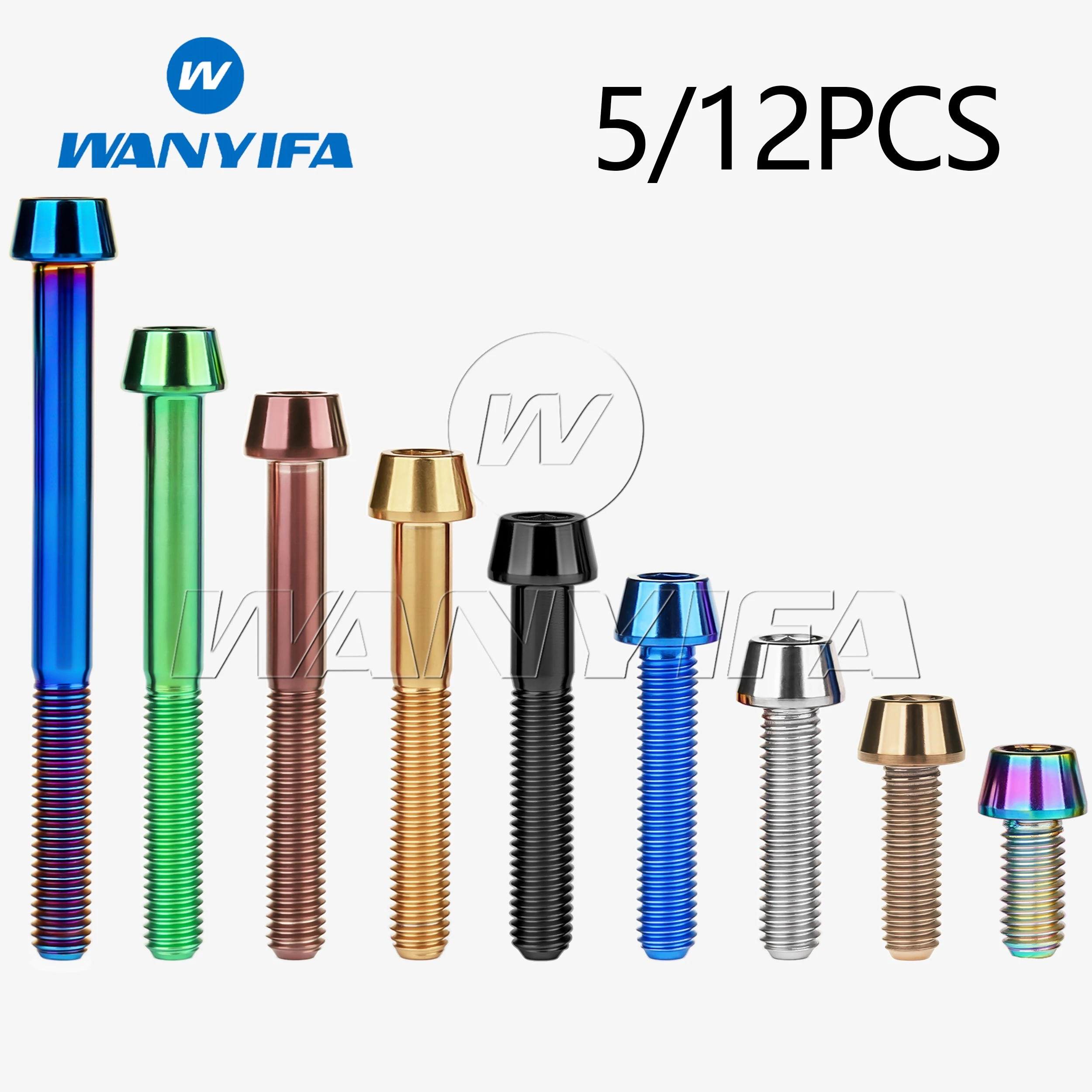 Wanyifa Titanium Bolts M8x15/20/25/30/35/40/45/50/60/70mm DIN912 Cone Hexagon Screws for Motorcycle Car Modification 5/12PCS