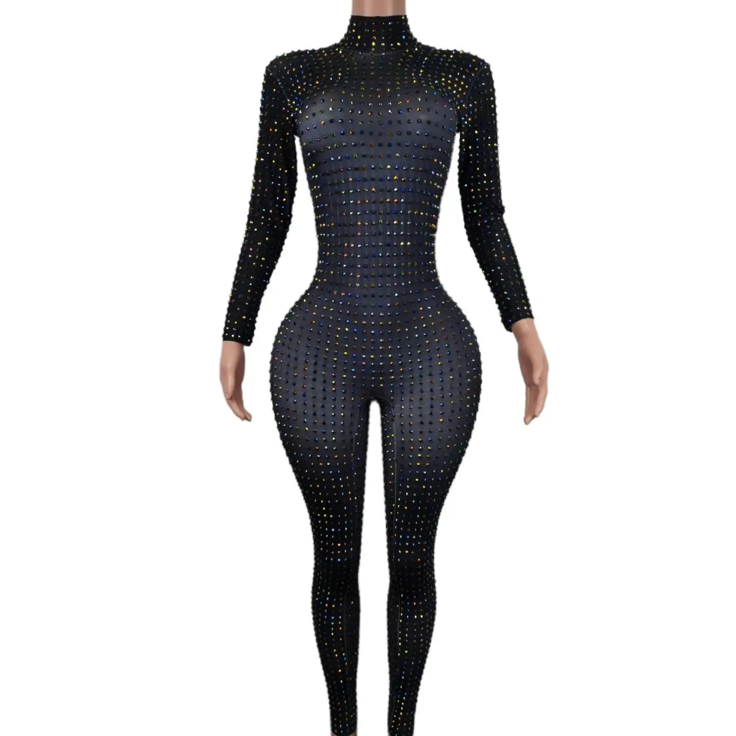 Black Girls Sparkly Rhinestone Jumpsuit for Women 2024 Evening Birthday Celebrate Bodysuit Costume Pattern Dance Outfit Paiduiku