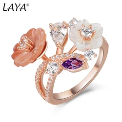 Laya Finger Ring For Women Shining Zircon Natural Shell Flower 925 Sterling Silver Fashion Original Jewelry Wedding 2022 Trend
