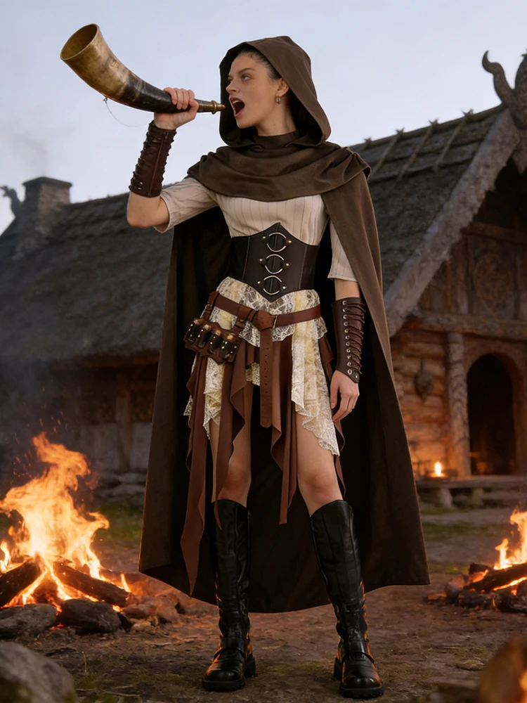 

Medieval Pirate Viking Warrior Costume Cosplay for Girls Woman Role Cosplay Party Stage Costume