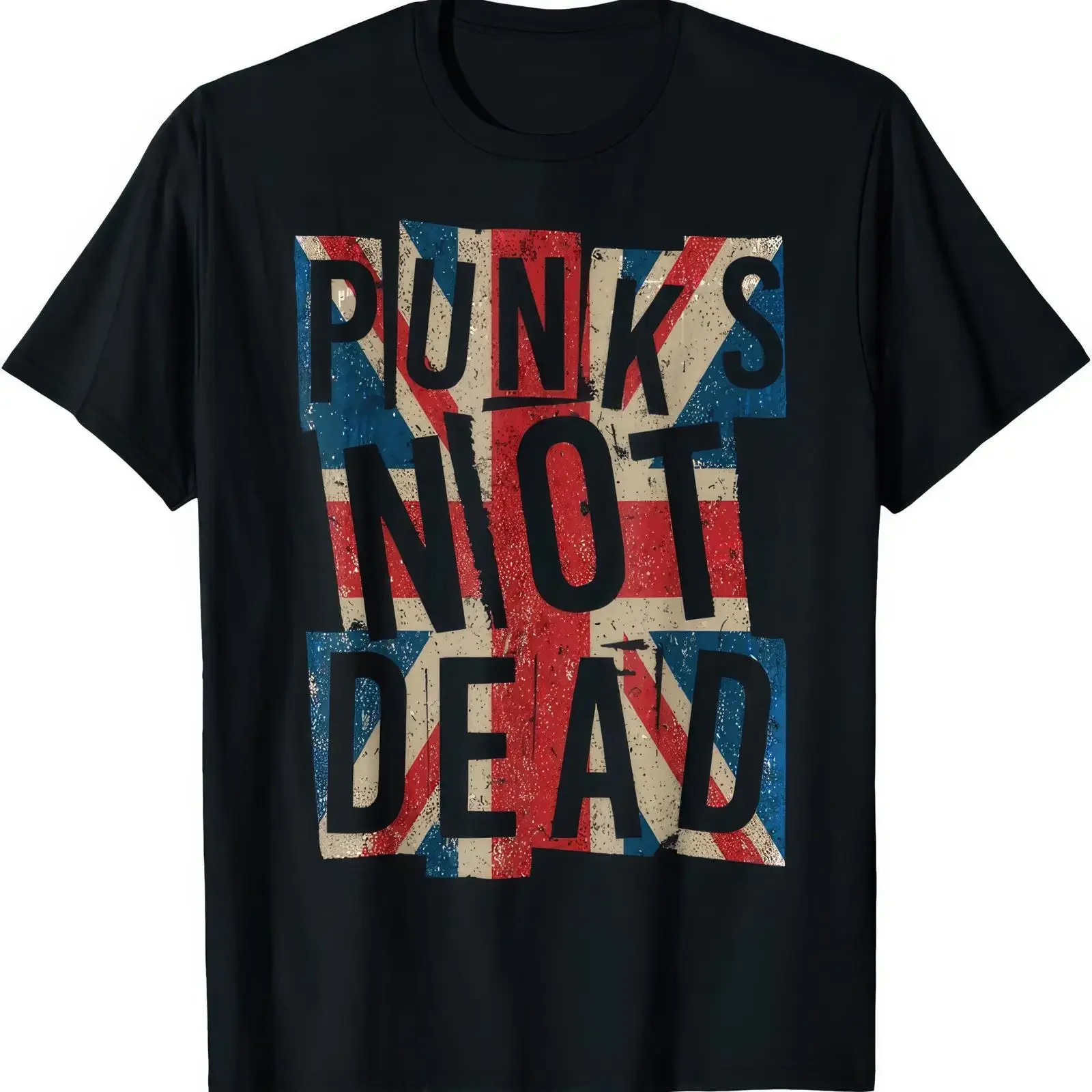 Punks Not Dead Union Jack T Shirt vintage Washed Versatile Soft fashion Casual designer clothes homme Top For Everyday Wear