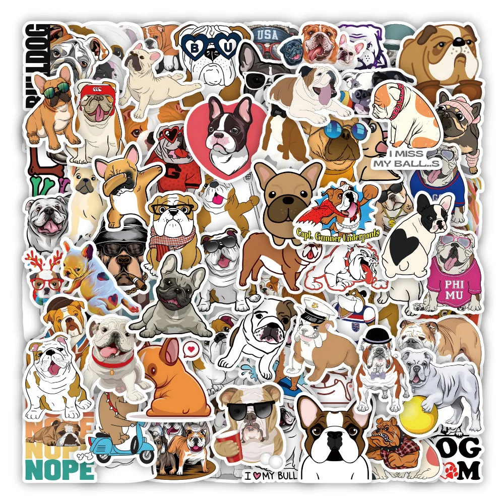 100Pcs/Pack INS Cartoon Cute Kawaii Bulldog Stickers PVC Waterproof Stickers Decals For Kids Boys Girls Toys Gifts