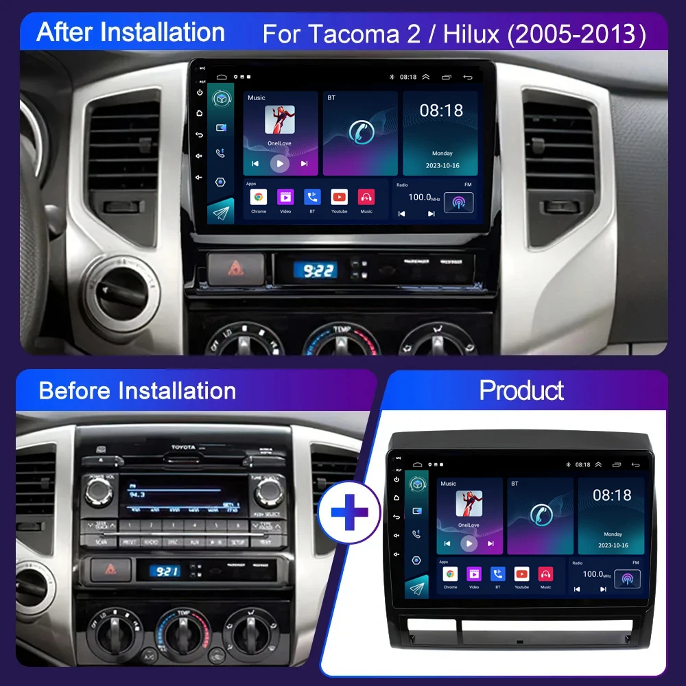 Android 13 2din Car Radio Multimedia Video Player For Toyota Tacoma 2 HILUX 2005-2013 GPS Navigation Carplay Auto Stereo DSP