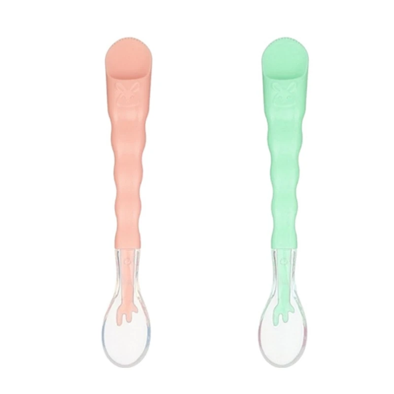 Upgraded Double  Baby Silicone Food Spoon Baby Feeding Spoon LED Weaning Supplies 16cm/6.3-inch Length Lightweight