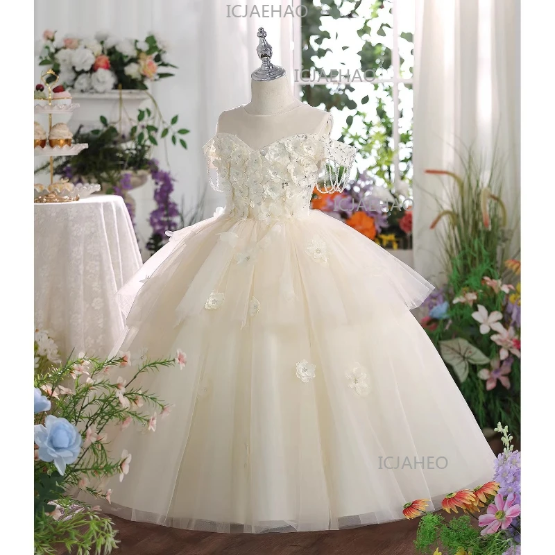 Girls Birthday Party Flower Girl Wedding Princess Dress Childrens Host Piano Performance Gown Pageant Formal Celebration Outfit
