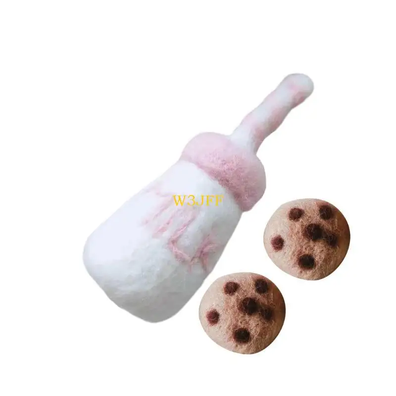 W3JF DIY Baby Wollfilz Milch Flasche + Cookies Dekorationen Neugeborenen Fotografie Requisiten Infant Foto Schießen Zubehör