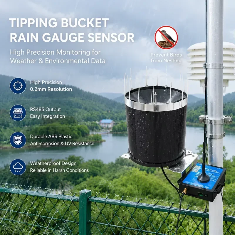 RS485 4G WIFI output high precision 0.2mm pulse anti-interference meteorological grade tipping bucket rain gauge sensor
