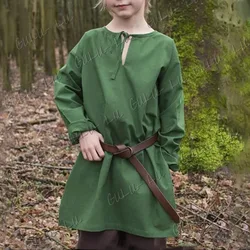 Medieval Linen Long Shirt Viking Archer Costume Tops Child Boys Tunic Halloween Undershirt Outfit For Kids Long Sleeves