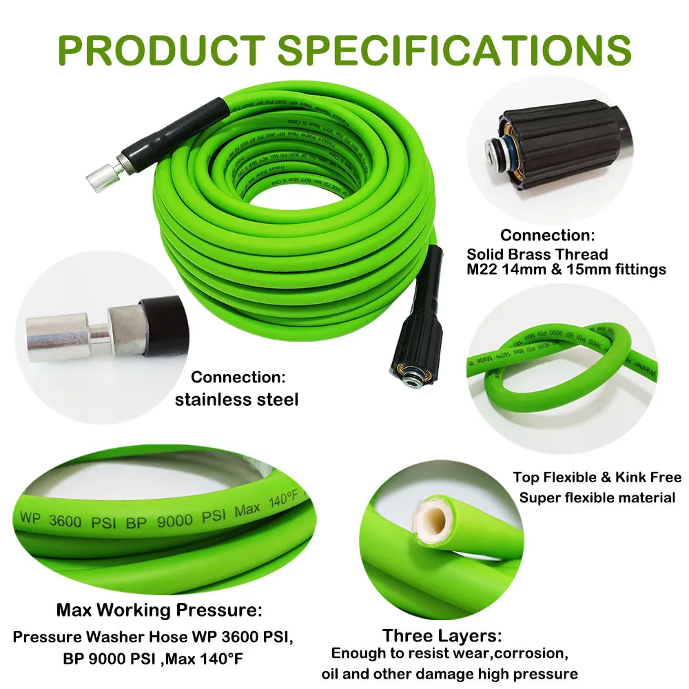 High Pressure Cleaning Hose For some of Portland/ Husky Car Washing Garden Cleaning Jet Wash Super Flexible Kink Resistant Hose